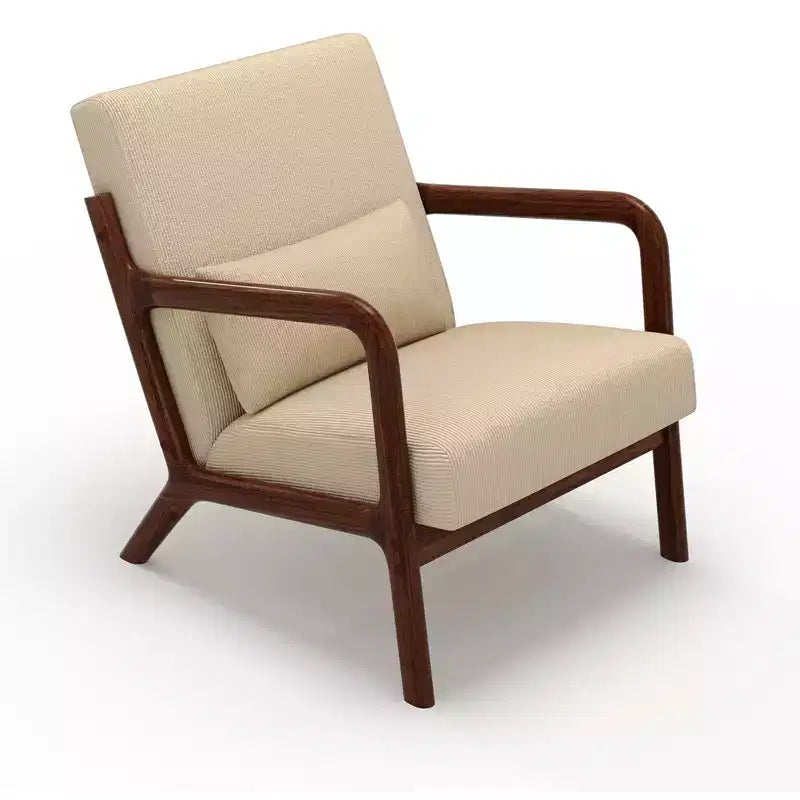 Fauteuil d'appoint Mid-Century Modern – Fauteuil en chenille avec coussin lombaire amovible, fauteuil de lecture en bois massif pour salon, chambre à coucher