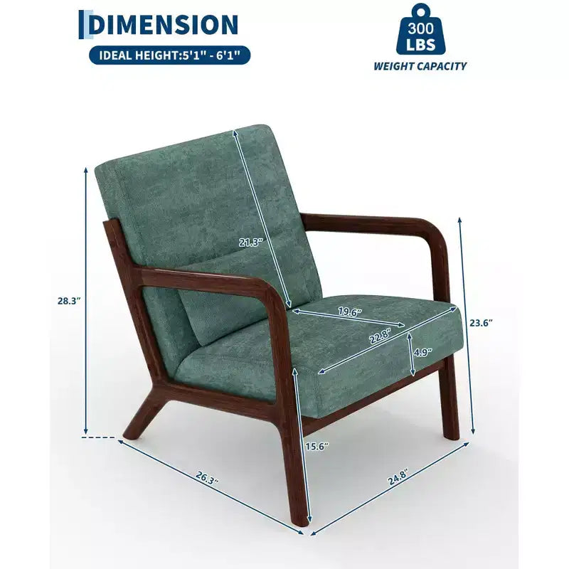 Fauteuil d'appoint Mid-Century Modern – Fauteuil en chenille avec coussin lombaire amovible, fauteuil de lecture en bois massif pour salon, chambre à coucher