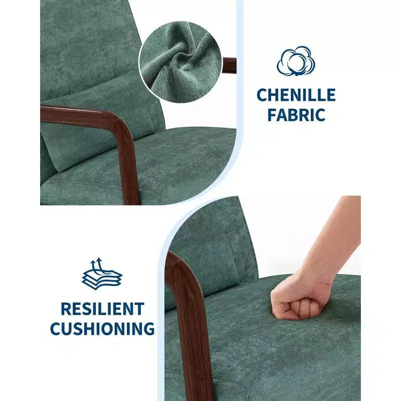 Fauteuil d'appoint Mid-Century Modern – Fauteuil en chenille avec coussin lombaire amovible, fauteuil de lecture en bois massif pour salon, chambre à coucher