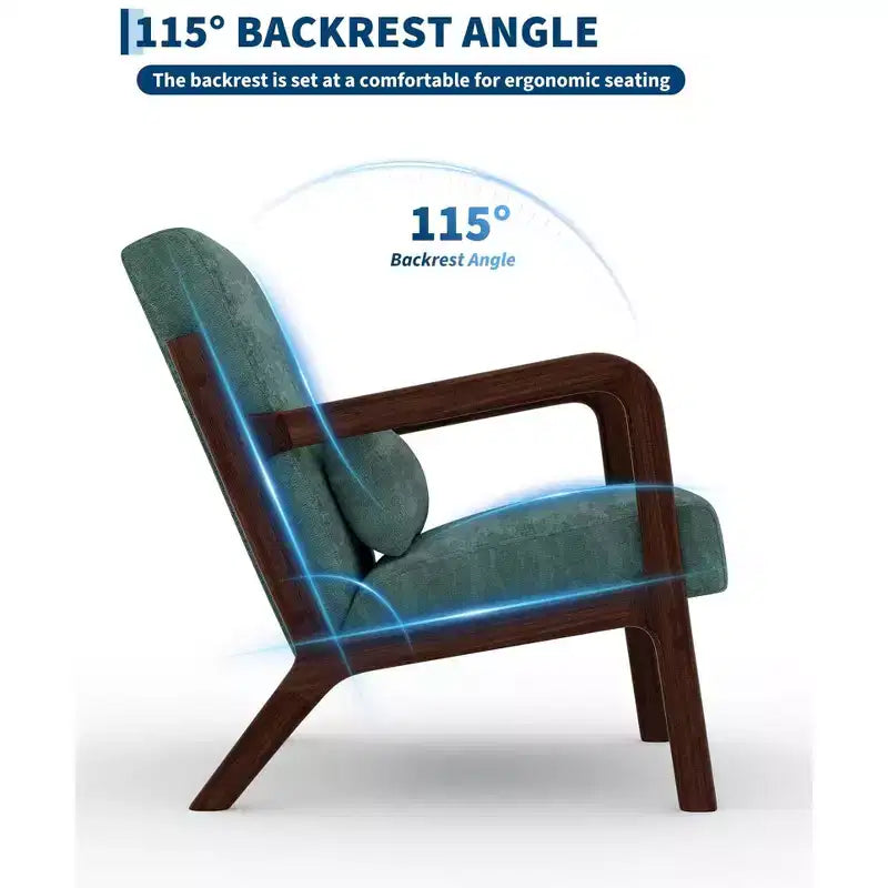 Fauteuil d'appoint Mid-Century Modern – Fauteuil en chenille avec coussin lombaire amovible, fauteuil de lecture en bois massif pour salon, chambre à coucher