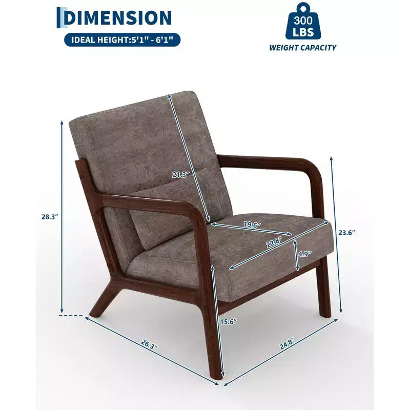 Fauteuil d'appoint Mid-Century Modern – Fauteuil en chenille avec coussin lombaire amovible, fauteuil de lecture en bois massif pour salon, chambre à coucher
