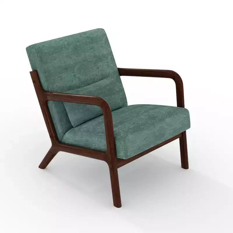 Fauteuil d'appoint Mid-Century Modern – Fauteuil en chenille avec coussin lombaire amovible, fauteuil de lecture en bois massif pour salon, chambre à coucher