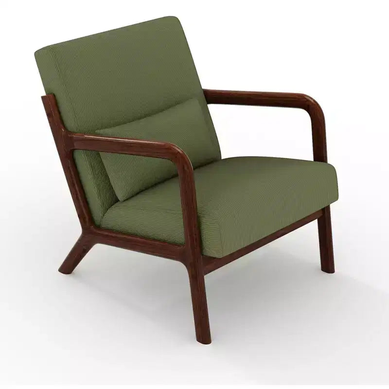 Fauteuil d'appoint Mid-Century Modern – Fauteuil en chenille avec coussin lombaire amovible, fauteuil de lecture en bois massif pour salon, chambre à coucher