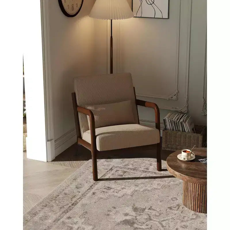 Fauteuil d'appoint Mid-Century Modern – Fauteuil en chenille avec coussin lombaire amovible, fauteuil de lecture en bois massif pour salon, chambre à coucher