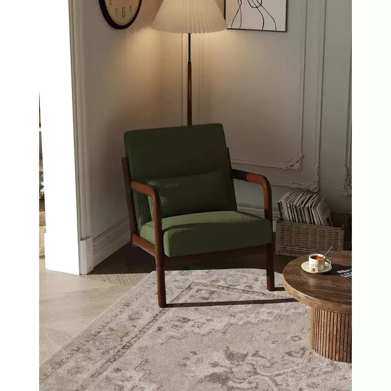Fauteuil d'appoint Mid-Century Modern – Fauteuil en chenille avec coussin lombaire amovible, fauteuil de lecture en bois massif pour salon, chambre à coucher