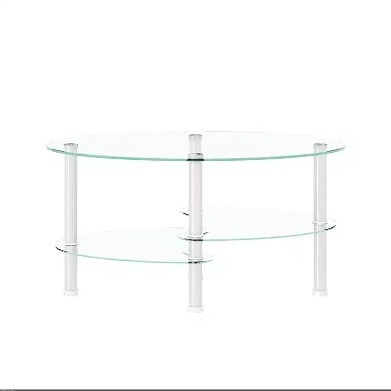 Table basse ovale transparente à 3 niveaux en verre, table moderne en verre trempé avec pieds en acier inoxydable pour salon ou bureau