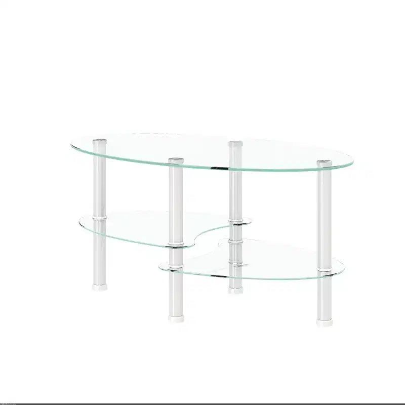 Table basse ovale transparente à 3 niveaux en verre, table moderne en verre trempé avec pieds en acier inoxydable pour salon ou bureau
