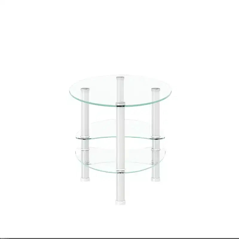 Table basse ovale transparente à 3 niveaux en verre, table moderne en verre trempé avec pieds en acier inoxydable pour salon ou bureau