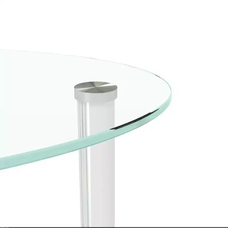 Table basse ovale transparente à 3 niveaux en verre, table moderne en verre trempé avec pieds en acier inoxydable pour salon ou bureau