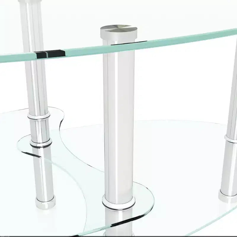 Table basse ovale transparente à 3 niveaux en verre, table moderne en verre trempé avec pieds en acier inoxydable pour salon ou bureau