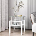 17.72 Transparent White Tempered Glass Coffee Table, Square 2-Tier End Table with Metal Legs for Living Room Bedroom