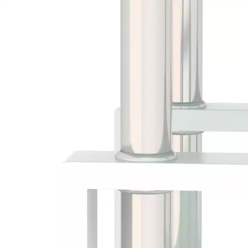 Table basse en verre trempé blanc transparent de 45 cm, table d'appoint carrée à 2 niveaux avec pieds en métal pour salon chambre