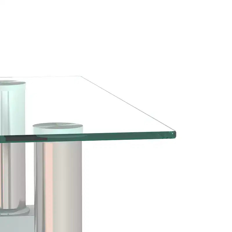 Table basse en verre trempé blanc transparent de 45 cm, table d'appoint carrée à 2 niveaux avec pieds en métal pour salon chambre