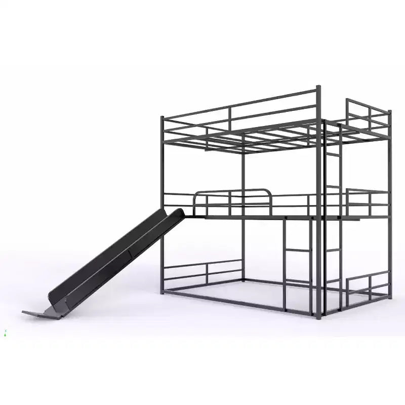 Lit mezzanine en métal pleine grandeur avec toboggan et échelle pour chambre d'enfants, noir
