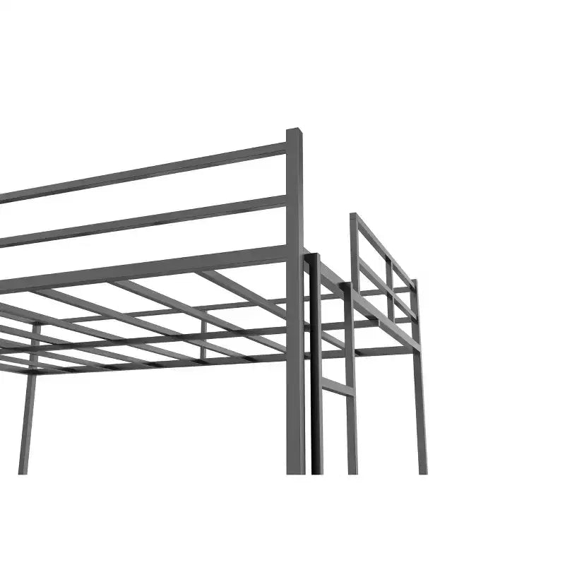 Lit mezzanine en métal pleine grandeur avec toboggan et échelle pour chambre d'enfants, noir