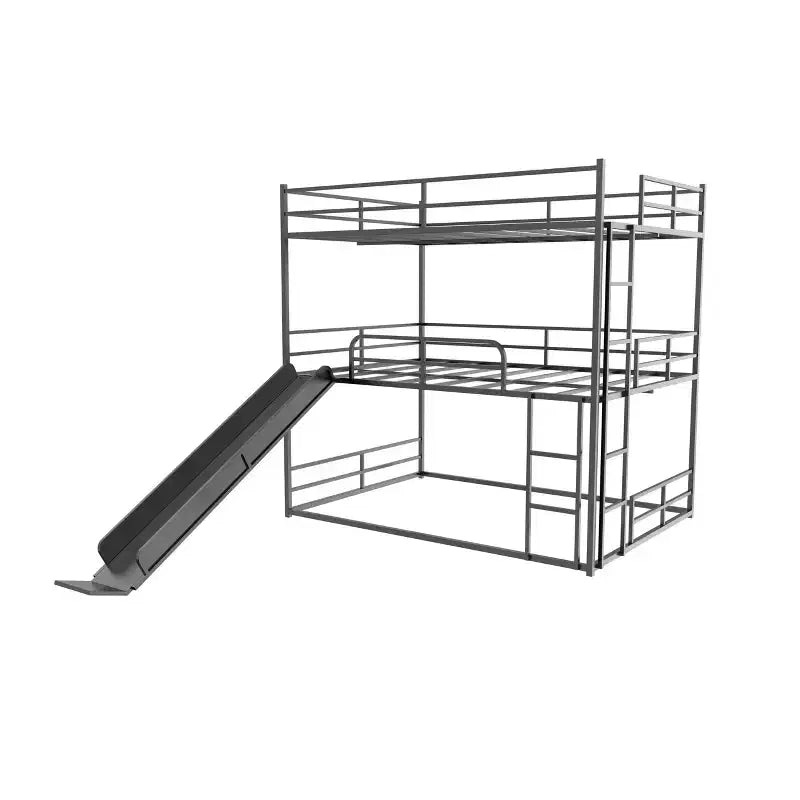 Lit mezzanine en métal pleine grandeur avec toboggan et échelle pour chambre d'enfants, noir