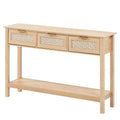GDFStudio Leonid Modern Wood and Rattan Console Table with 3 Drawers