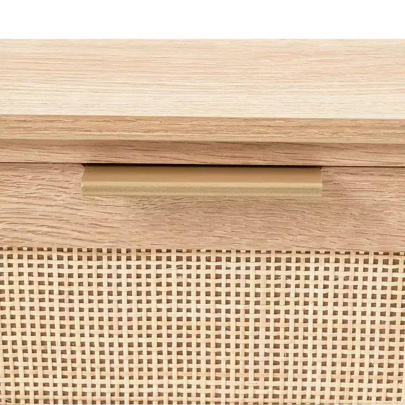 Console en bois et rotin avec 3 tiroirs