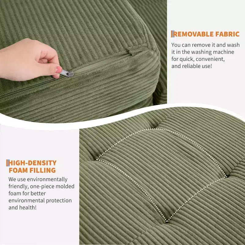 Canapé-lit matelas pliable en trois de 6 pouces, lit d'appoint pliable en mousse de 75x54,3 avec velours côtelé capitonné, portable pour le camping, le salon, la chambre à coucher