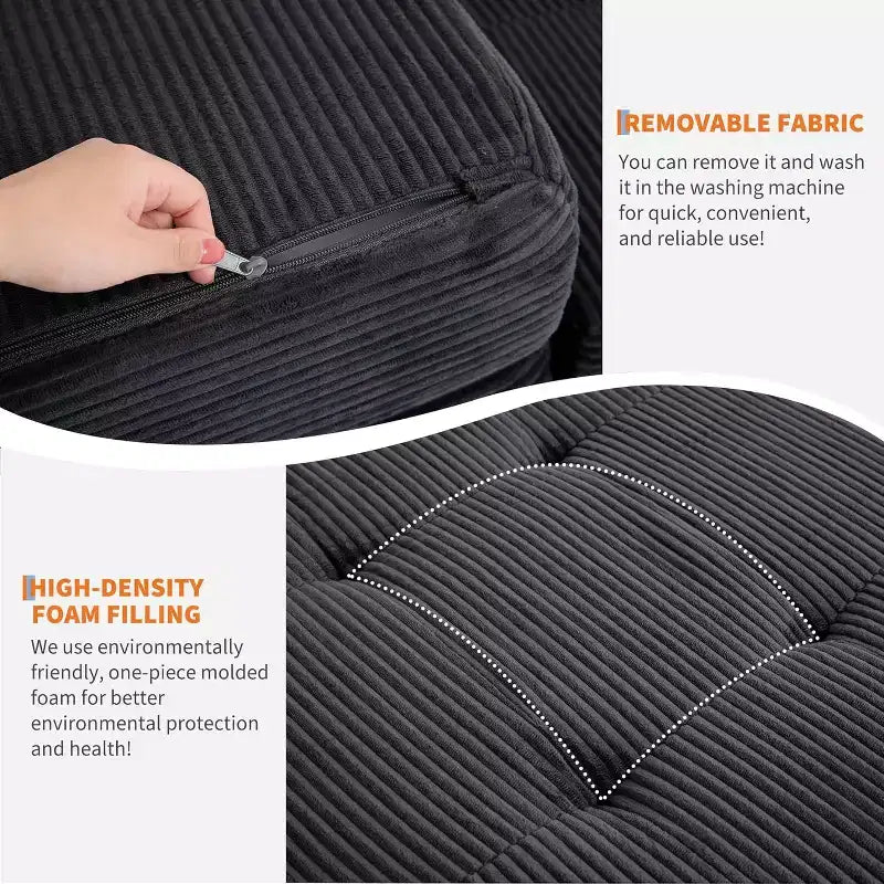Canapé-lit matelas pliable en trois de 6 pouces, lit d'appoint pliable en mousse de 75x54,3 avec velours côtelé capitonné, portable pour le camping, le salon, la chambre à coucher