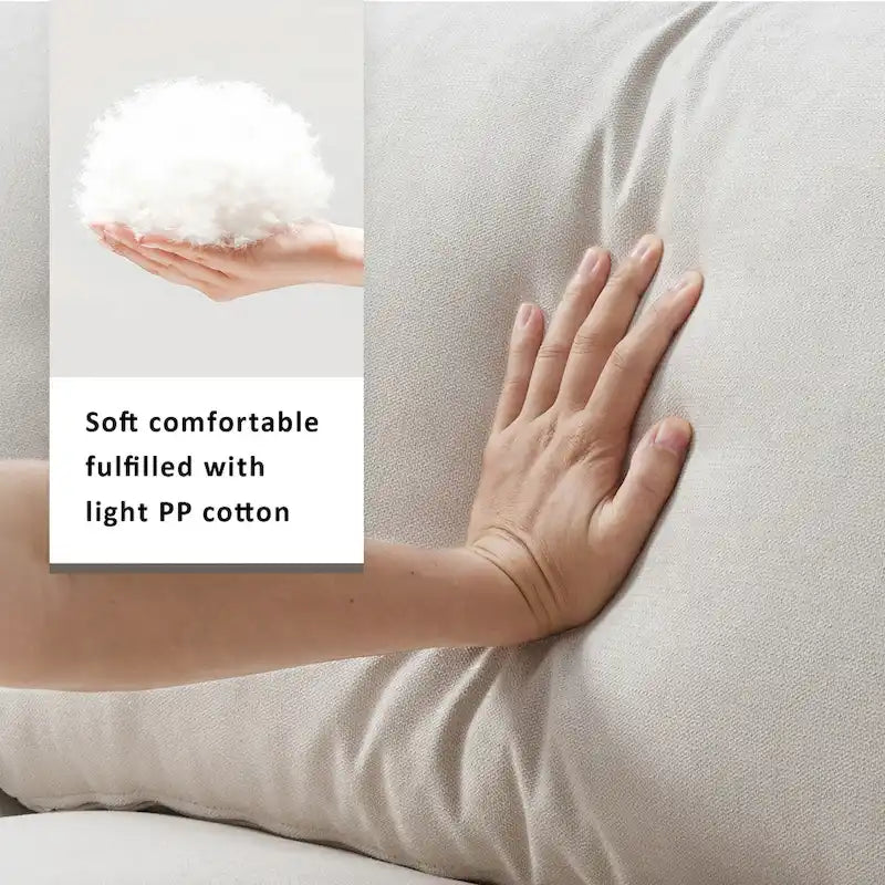 L-shaped Polyester Fabric Couch Set with 2 Free Pillows and Convertible Ottoman