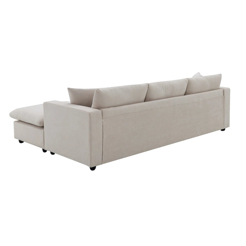 L-shaped Polyester Fabric Couch Set with 2 Free Pillows and Convertible Ottoman