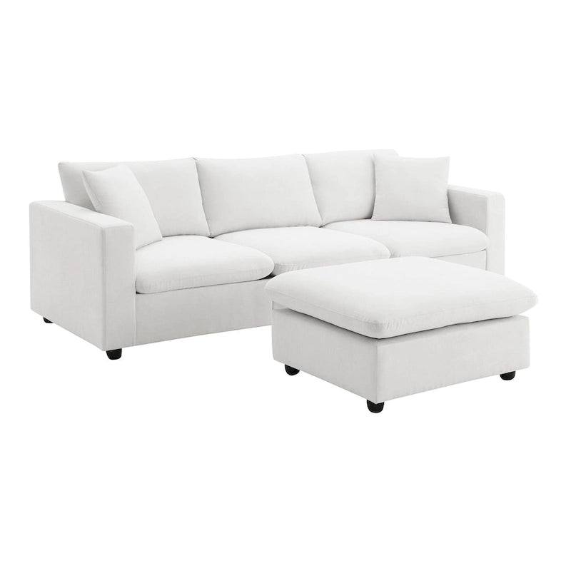 L-shaped Polyester Fabric Couch Set with 2 Free Pillows and Convertible Ottoman