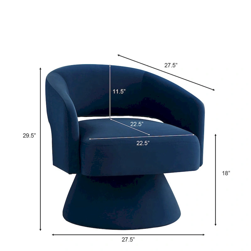 Modern Swivel Barrel Chair, Upholstered Velvet Round Accent Chairs,360 Degree Comfy Swivel Chair with Open Backrest