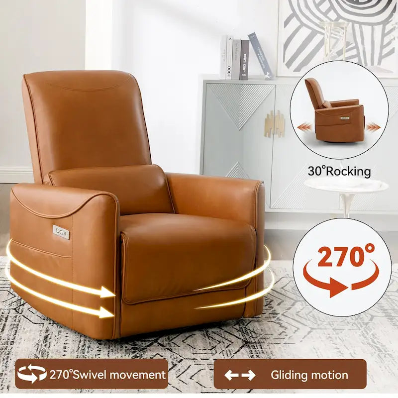 Leatheraire Swivel and Rocker Power Recliner Chair, Heavy Duty Motion Mechanism with USB and Type-C Ports