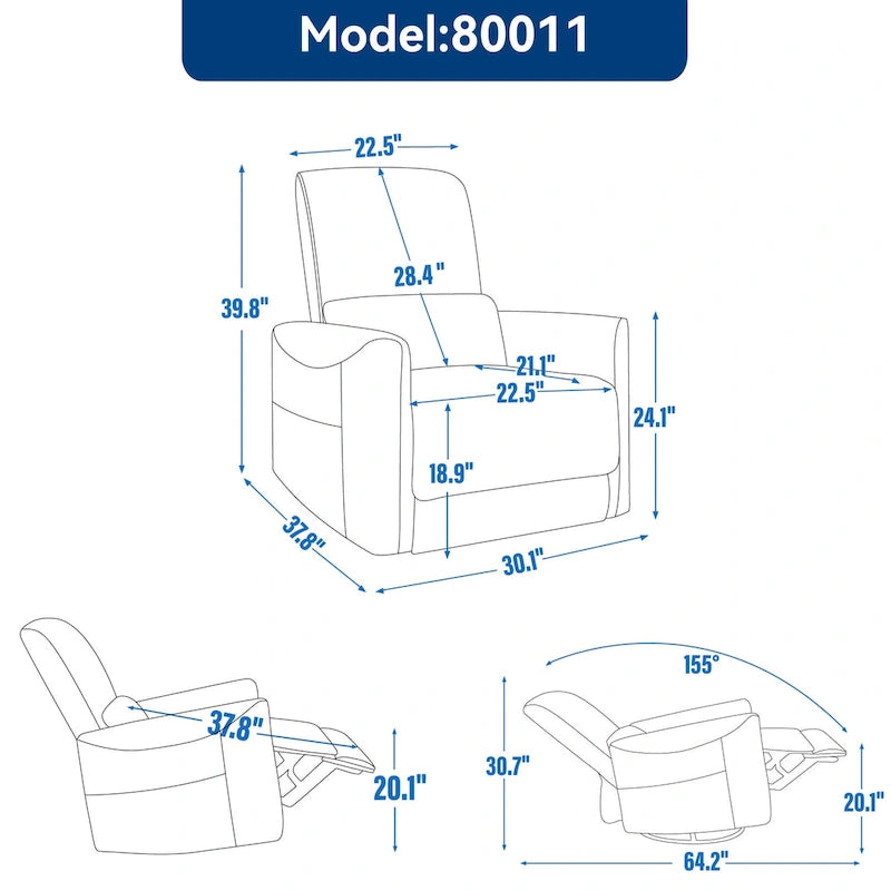 Leatheraire Swivel and Rocker Power Recliner Chair, Heavy Duty Motion Mechanism with USB and Type-C Ports