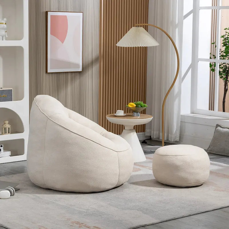 Beige Modern 40 Microfiber Accent Chair with Ottoman