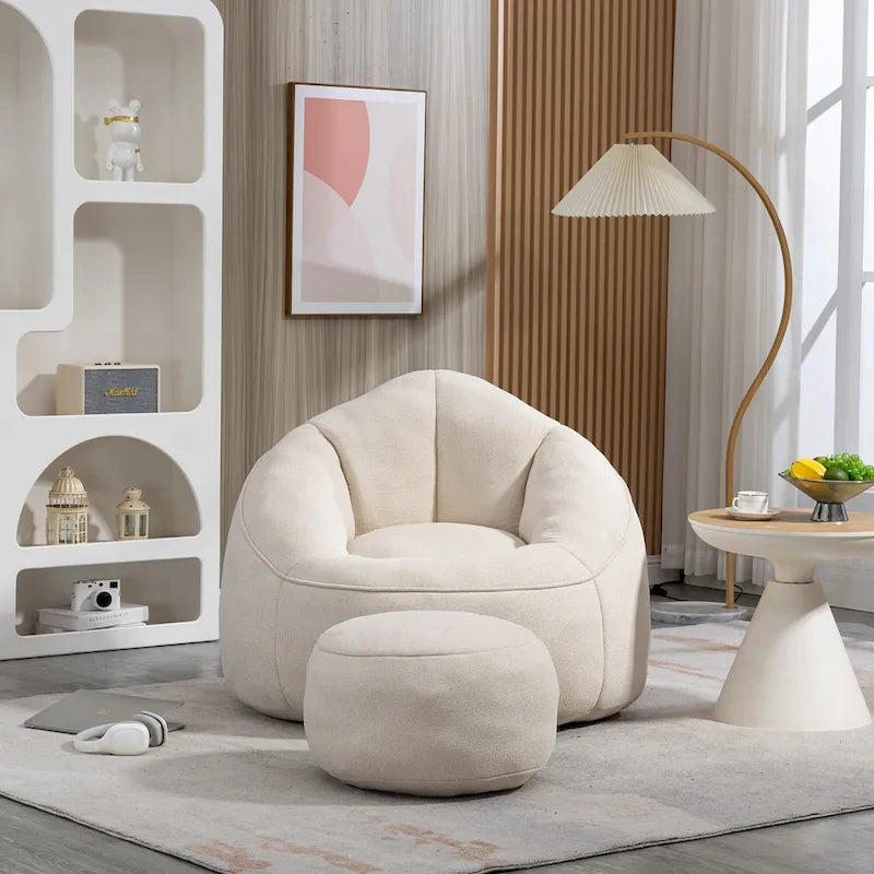 Beige Modern 40 Microfiber Accent Chair with Ottoman