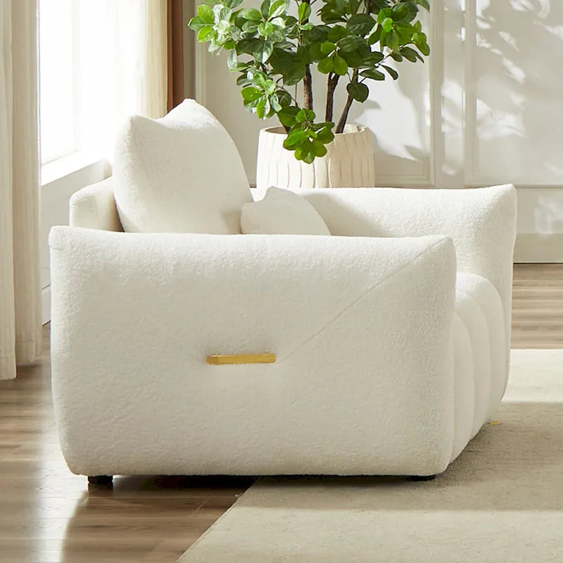 Beige 39.7 Teddy Fabric Lounge Chair with Plastic Legs