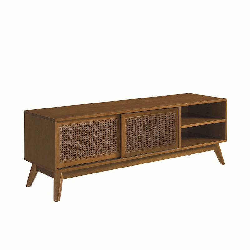59 TV Stand with Open Shelves & Rattan Doors for 65 TVs