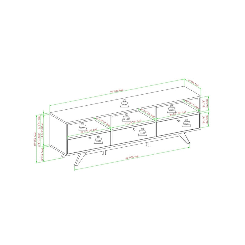Modern Scandi 3-Door Low Profile TV Stand for TVs up to 80 Inches - Mocha