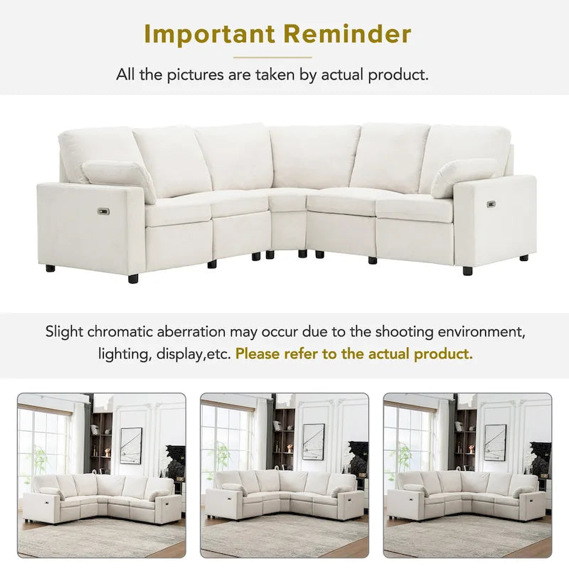89 Power Recliner Sectional Sofa Home Theater Reclining Sofa with Two USB Ports, Two Storage Drawers for Living Room, Beige