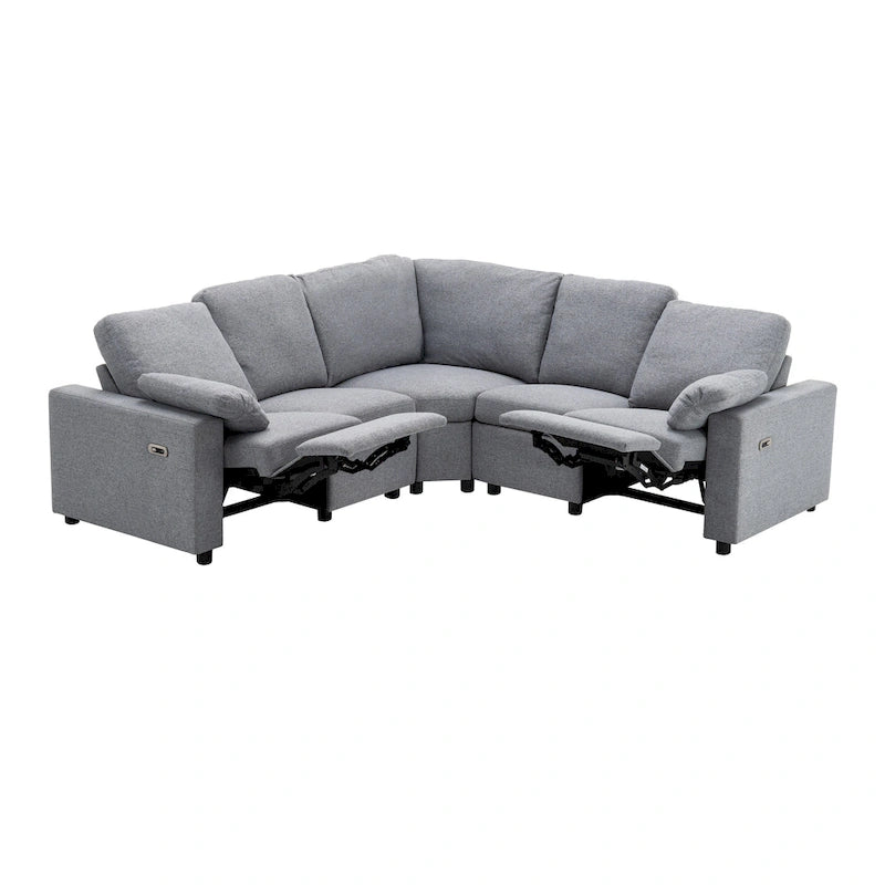 89 Power Recliner Sectional Sofa Home Theater Reclining Sofa with Two USB Ports, Two Storage Drawers for Living Room, Beige