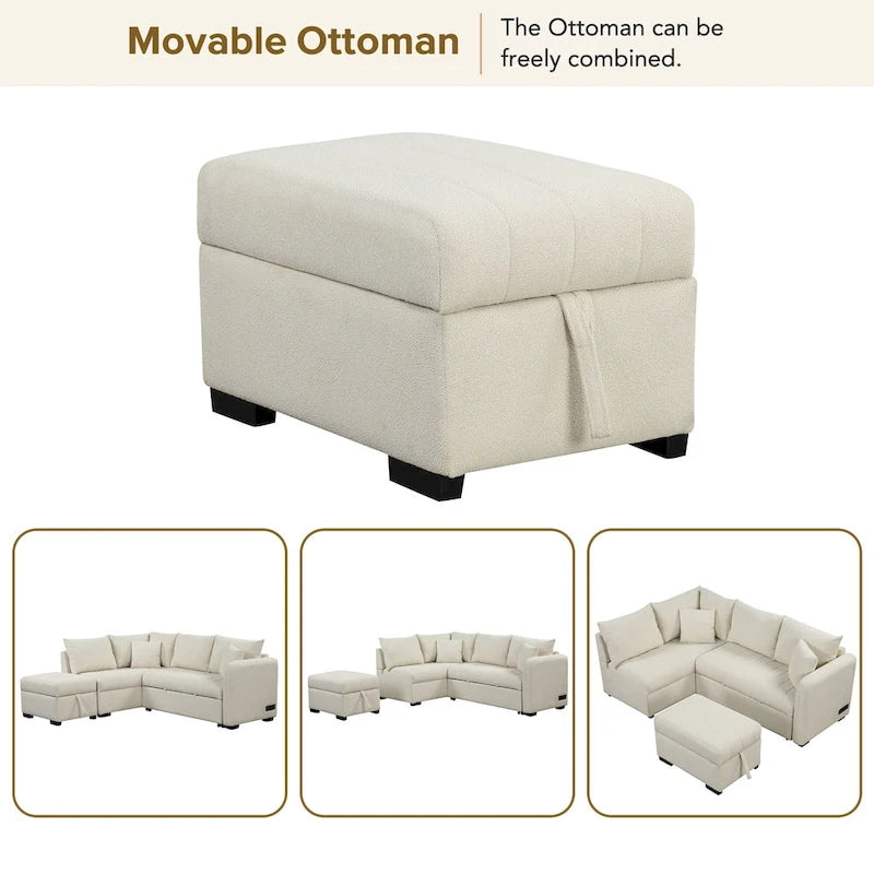 L-shaped Sectional Pull Out Sofa Bed Sleeper Sofa with Two USB Ports, Two Power Sockets