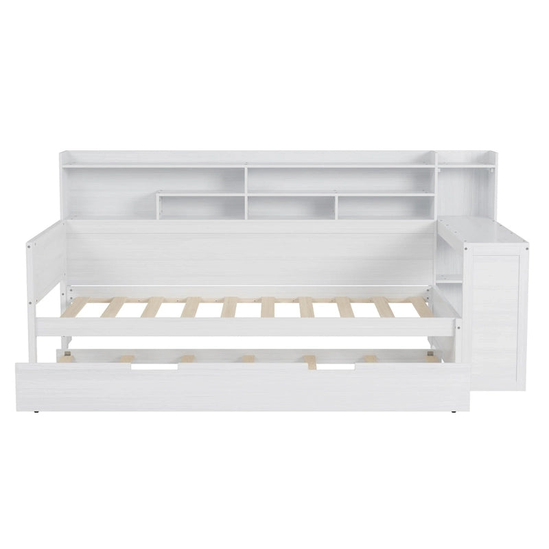 Twin Daybed with Shelves, Trundle & Desk