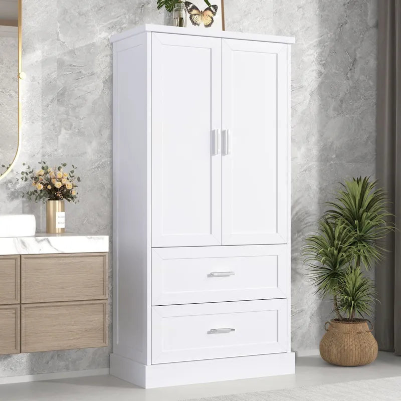 Tall Bathroom Storage Cabinet Cabinet with Two Doors and Drawers Adjustable Shelf MDF Board