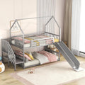 Twin Over Twin-Size Metal Bunk Bed House-Shape-Bed w/Slide, Staircase
