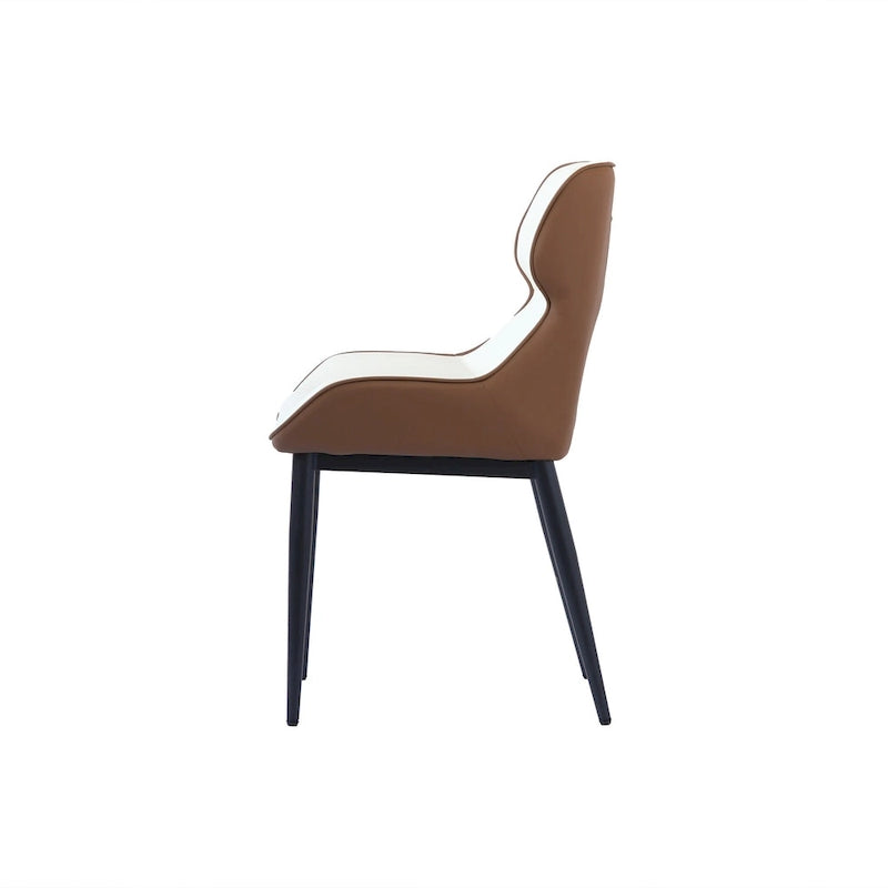Set of 2 PU Upholstered Dining Chairs Modern Solid Back Chairs with Black Metal Legs