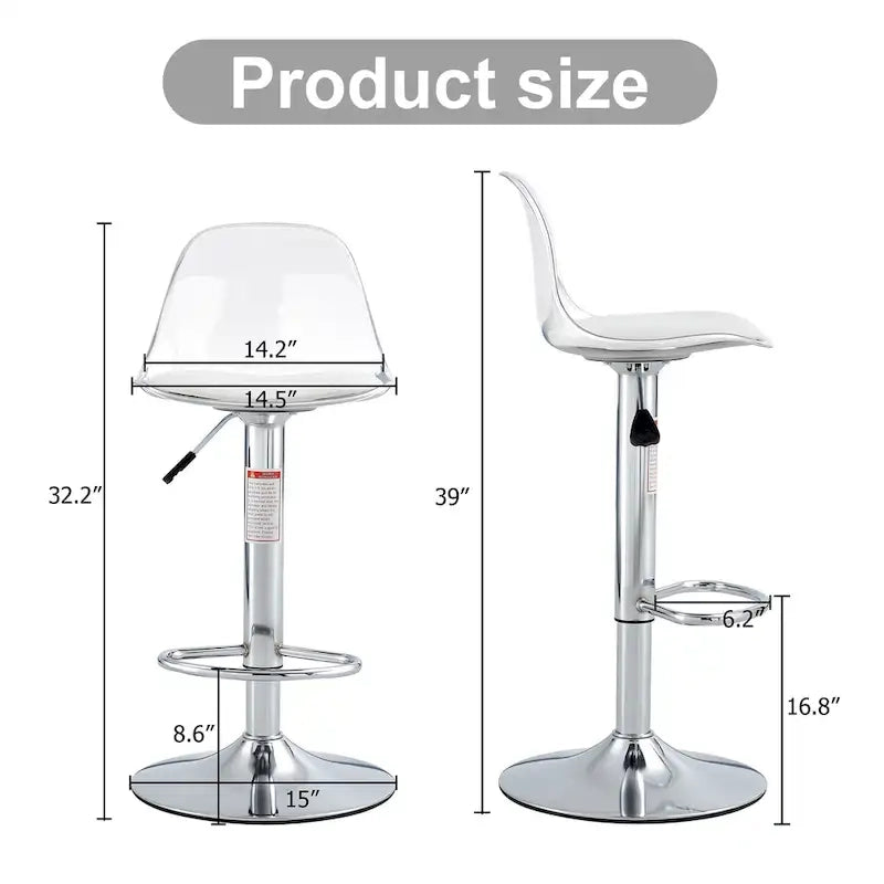 Swivel Bar Stools Set of 2, Counter Height Barstools with Backrest, Dining Room Chairs with Footrest and PU Seats