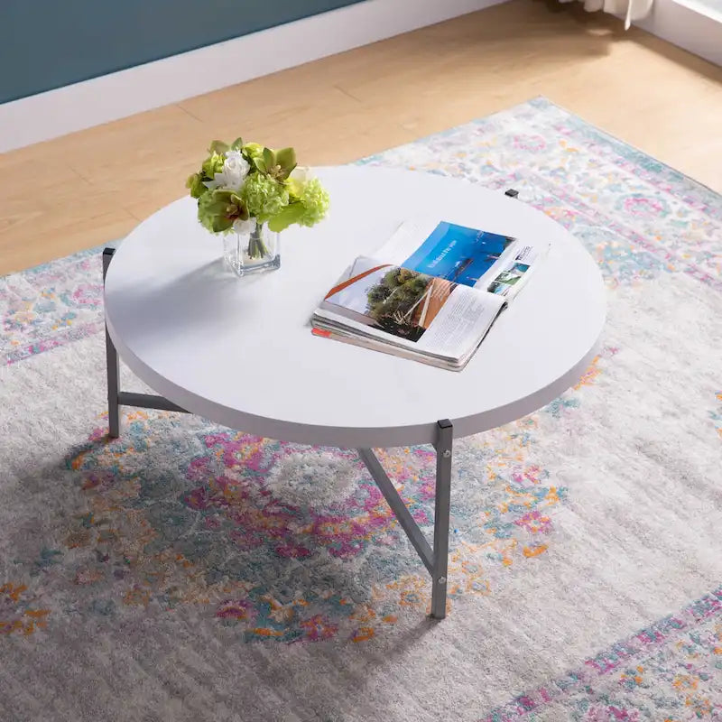 36.5 Modern Round Coffee Table with Wooden Top and Sleek Stainless-Steel Base for Living Room - 36.5L x 36.5W x 16.5H