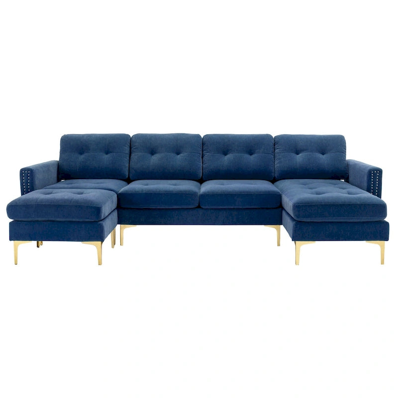 110.6 Velvet L-Shaped Sectional Sofa with Movable Ottoman and Storage Pockets