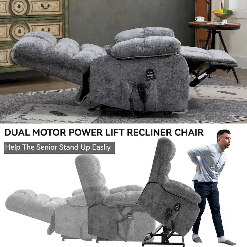 Dual Motor Power Lift Recliner Chair with Massage and Heat for Elderly People, Large Lazy Single Boy Recliners with Power-Remote