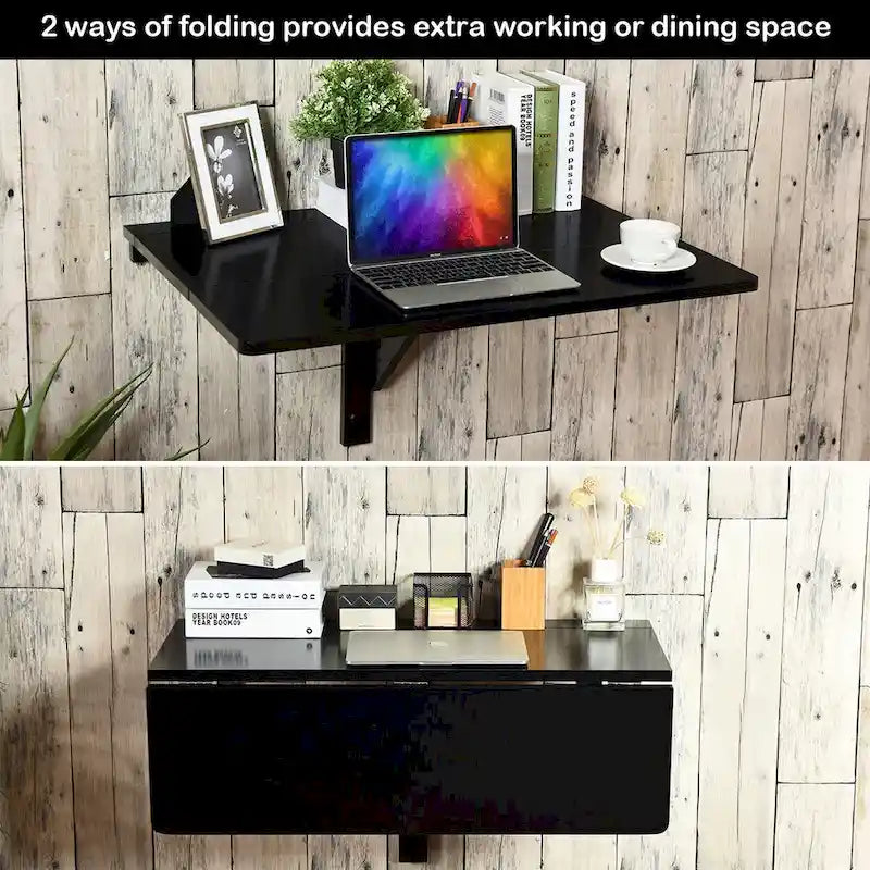 Gymax Wall-Mounted Drop-Leaf Table Floating Folding Desk Space Saver