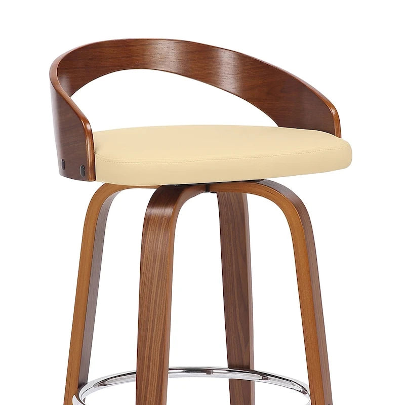 Faux Leather Swivel Counter Height Bar Chair with Wood Frame and Footrest