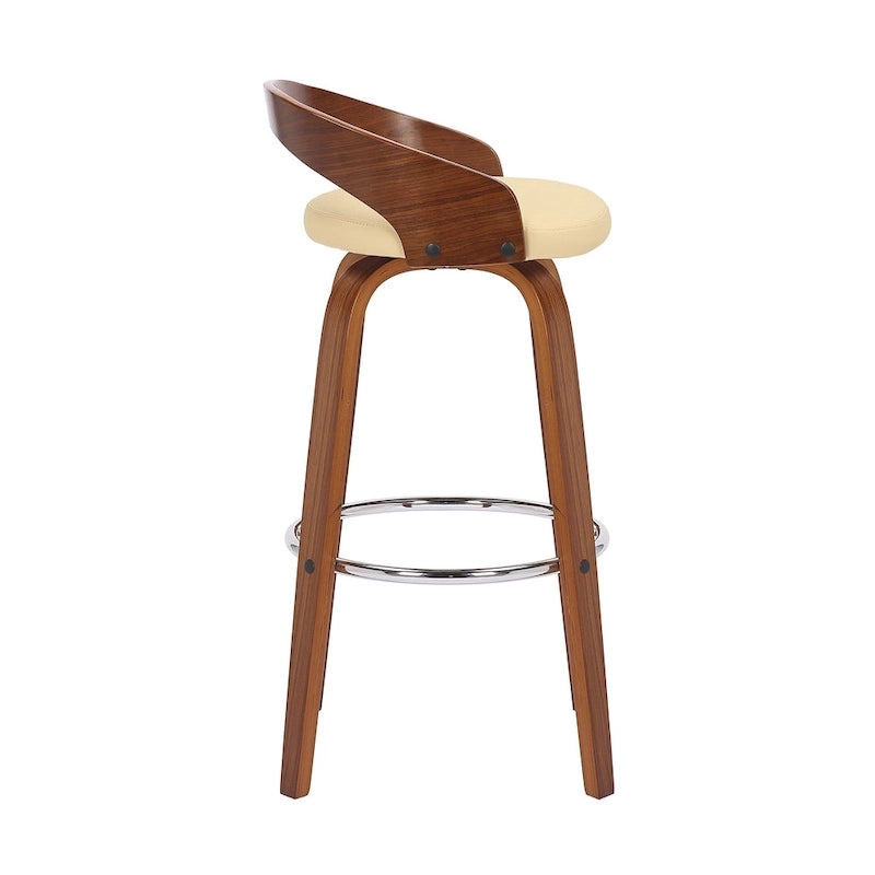 Faux Leather Swivel Counter Height Bar Chair with Wood Frame and Footrest
