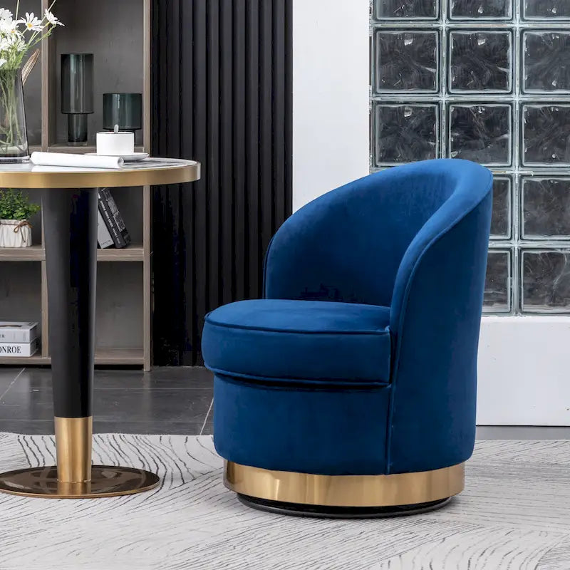 Blue Modern 22 Upholstered Velvet Accent Chair with Round Swivel Metal Base for Living Room